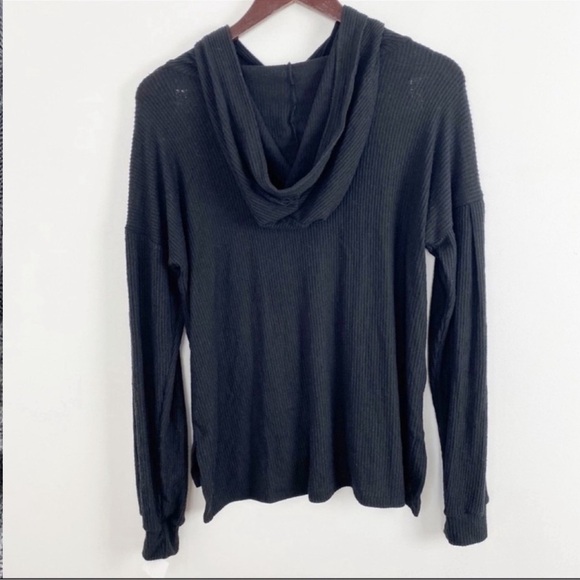 Project Social T Black Ribbed Balloon Dolman Sleeves Thin Knit Hoodie Top S New - Picture 5 of 8